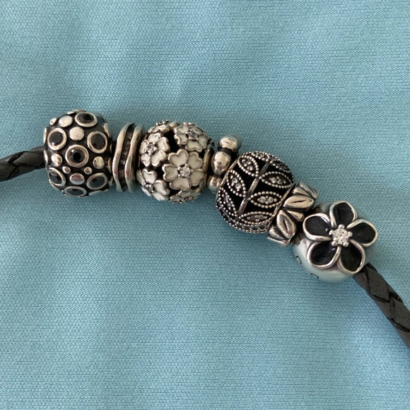 Pandora Leather Bracelet with Charms - Picture 2 of 7